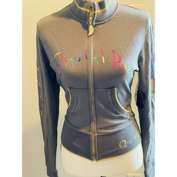 CRYSTAL Rock Christian Audigier Jacket Gray Size M NWT Super Cute - Picture 3 of 8